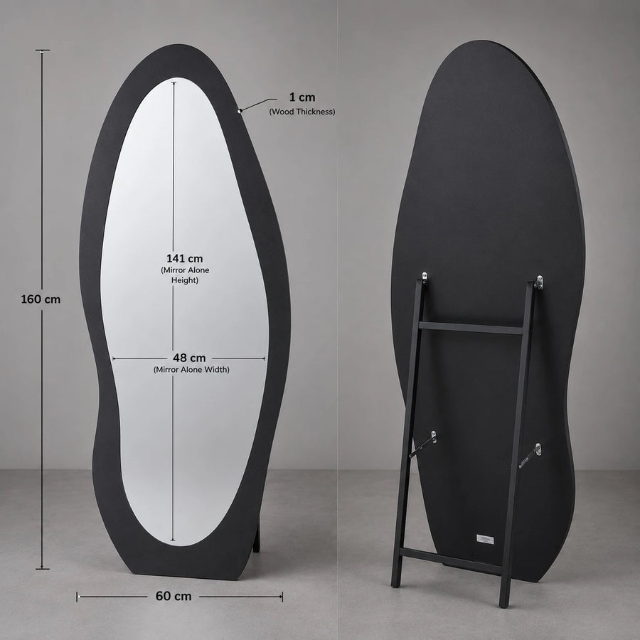 Modern Full Length Dark Brown Wood Frame Standing Mirror for Bedroom