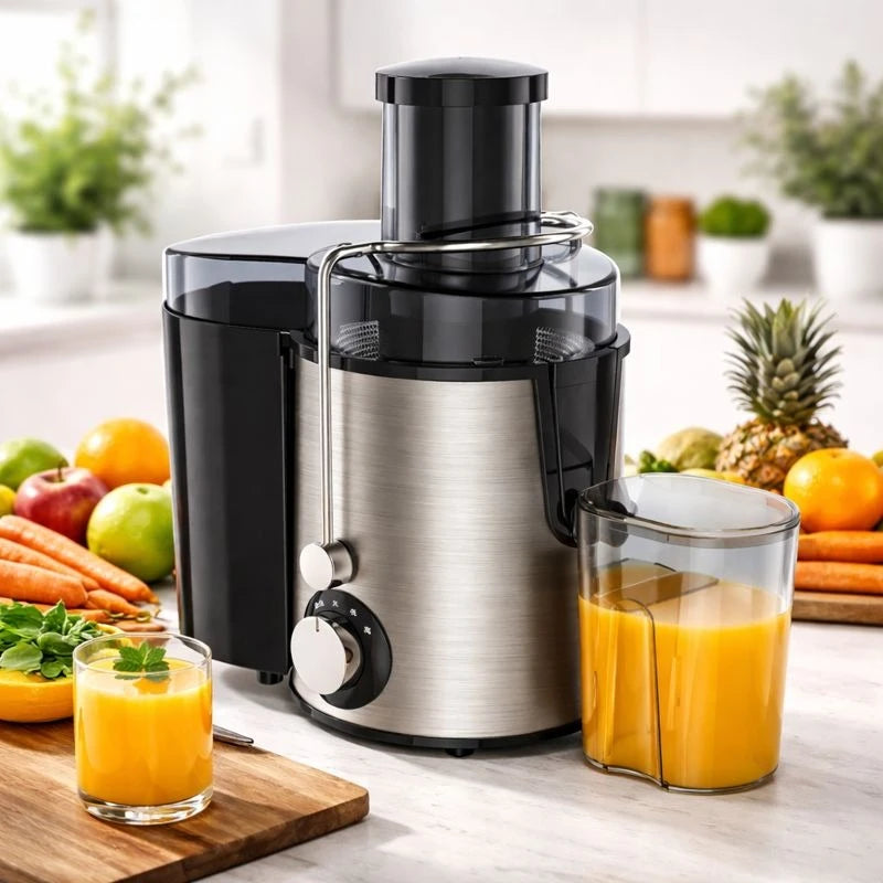 AICOOK Electric Juicer Machine 600W Stainless Steel Juice Extractor 65mm Wide Feed Chute Home Kitchen Fruit Vegetable Juicer