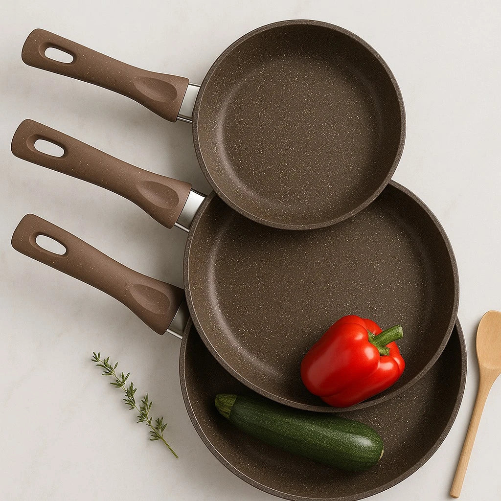 BAROLY Non Stick Stone Coated Fry Pan Set 18cm 22cm 26cm Cooking Pans Kitchen Cookware - Image 3