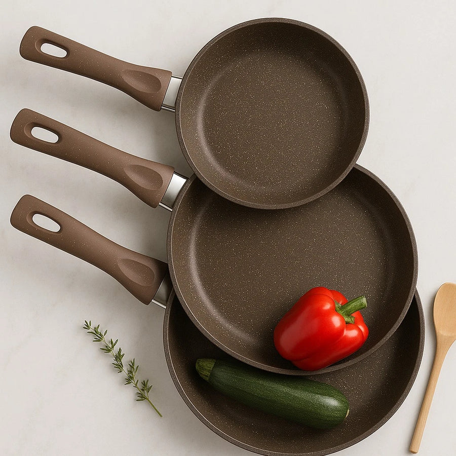 BAROLY Non Stick Stone Coated Fry Pan Set 18cm 22cm 26cm Cooking Pans Kitchen Cookware
