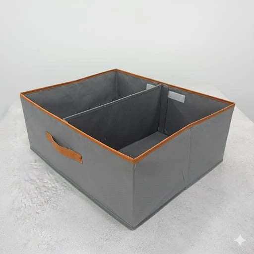 Foldable Clothes Organizer Box with 2 Sections – Gray Non-Woven Wardrobe & Underbed Storage 50 × 40 × 20 cm