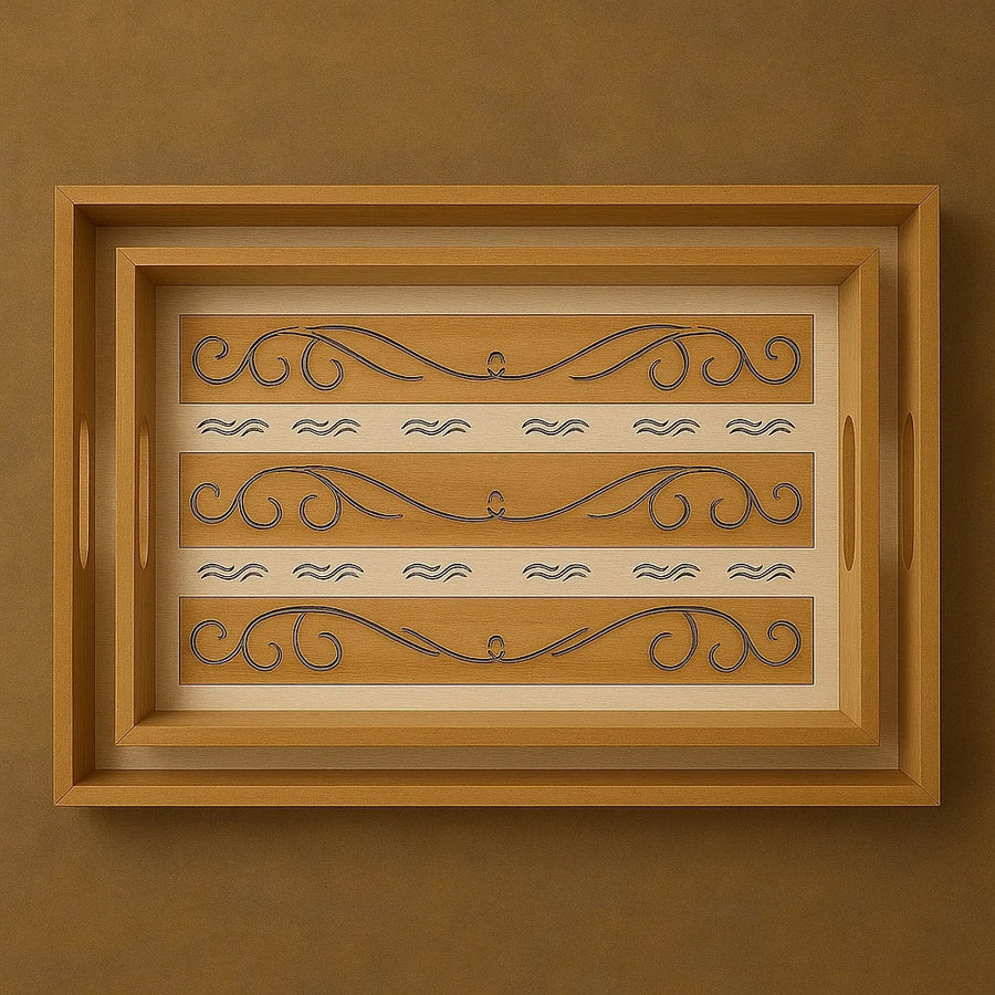 Rectangular Wooden Tray Set