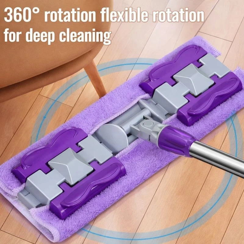 Flat Microfiber Mop with Stainless Steel Handle – 360° Rotating Floor Mop for Deep Cleaning, Washable Mop Head