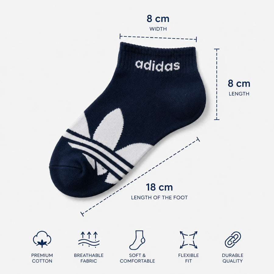 Adidas Low Cut Sports Socks 5 Pair Set Cotton No Show Athletic Socks Breathable Everyday Casual Socks
