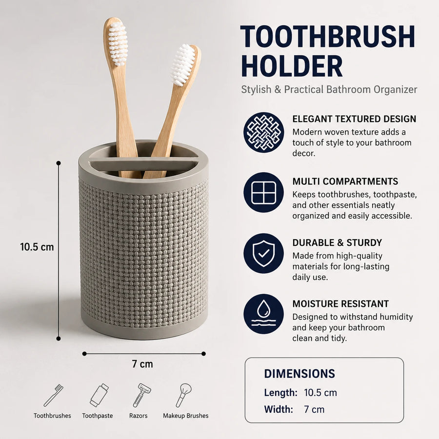 4 Piece Woven Texture Bathroom Accessories Set with Soap Dispenser, Toothbrush Holder, Tumbler & Soap Dish