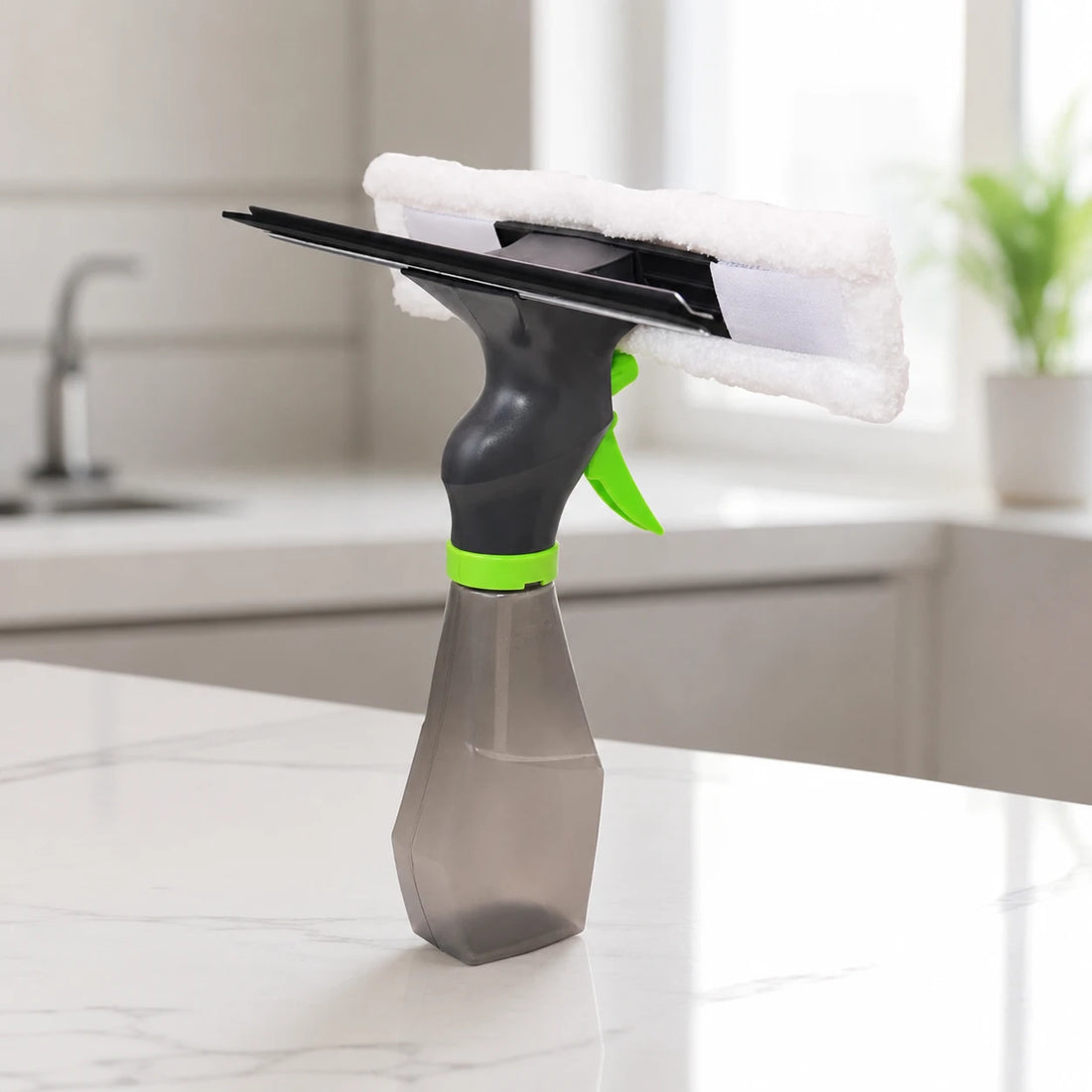 Spray Window Cleaner with Built In Water Tank Microfiber Pad and Squeegee