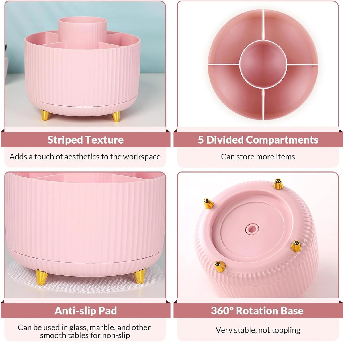 360 Degree Rotating Makeup Organizer Cosmetic Brush Holder Desktop Storage Organizer
