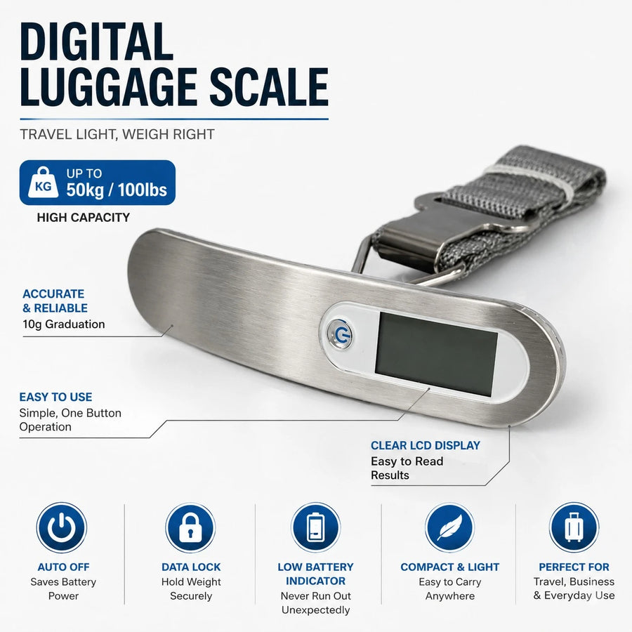 Digital Luggage Smart Scale Portable Travel Suitcase Weight Scale LCD Baggage Hanging Scale Travel Bag Weight Checker 50kg