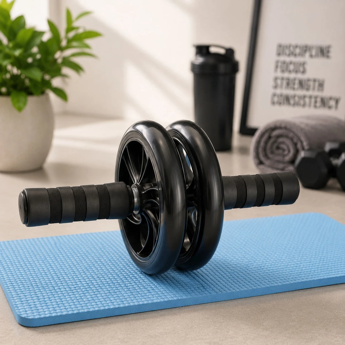 AB Roller Wheel Double Wheel Core Workout Exercise Roller Sports Gym Fitness Training Tool With Knee Mat - Image 3