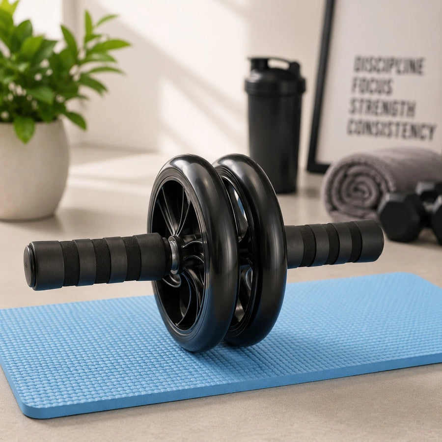 Roller Wheel Double Wheel Core Workout Exercise Roller Sports Gym Fitness Training Tool With Knee Mat