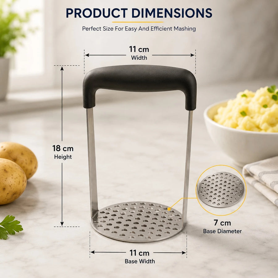 Heavy Duty Stainless Steel Potato Masher Vegetable Fruit Avocado Masher Kitchen Press With Black Handle