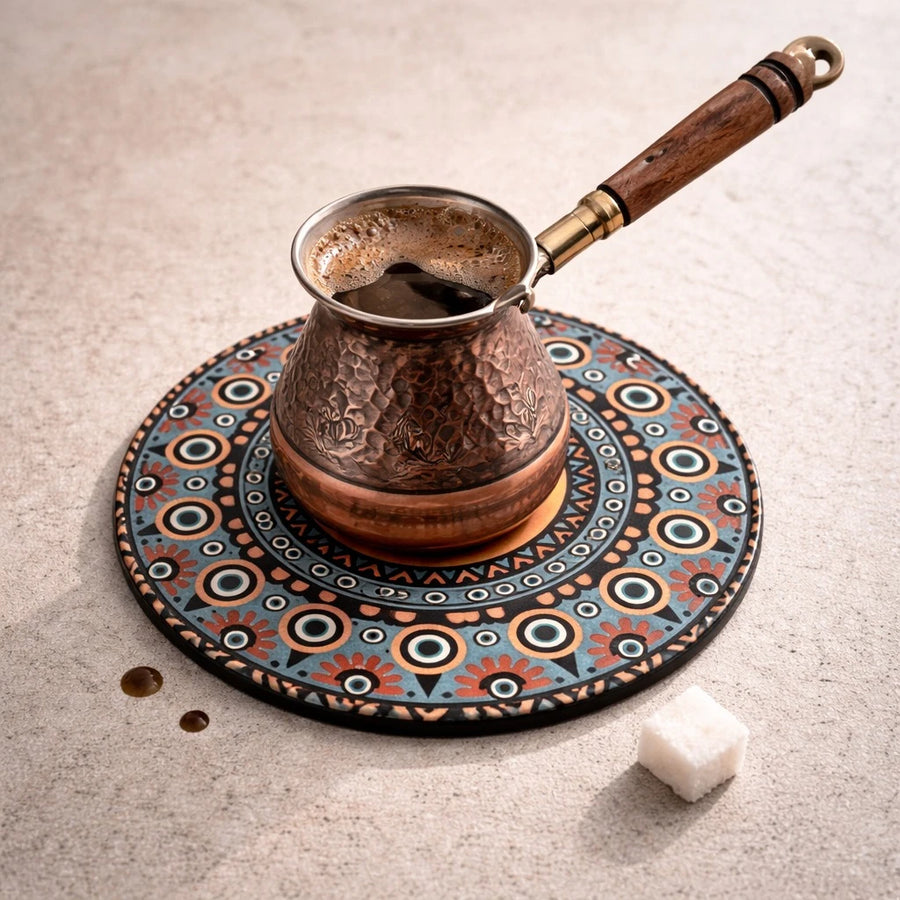 Turkish Round Suplate Heat Resistant Base Mandala Mosaic Design Table Protector Coffee Teapot Kettle Holder Decorative Serving Base 18 cm