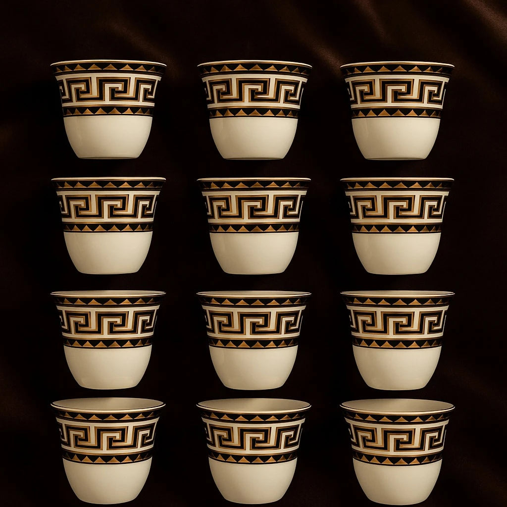 Black & Gold Greek Pattern Coffee Espresso Cups, Set of 12 - Image 5