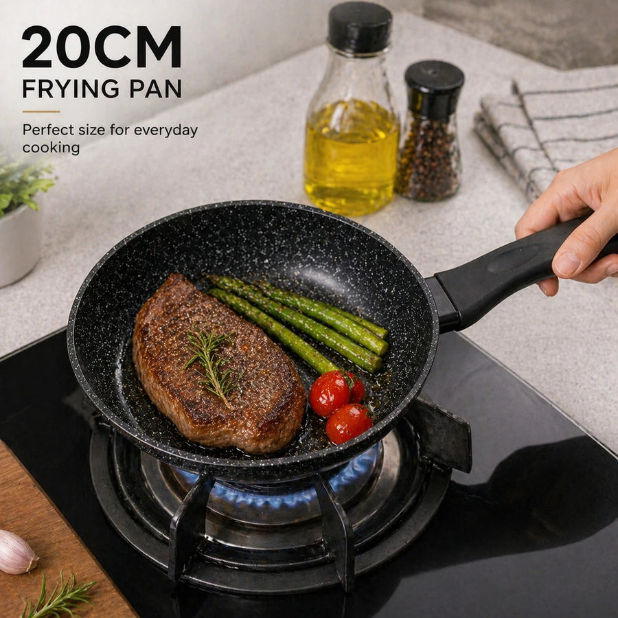 20 cm Aluminum Cookware Frying Pan Granite Coating Non Stick 4mm Thick Cooking Pan