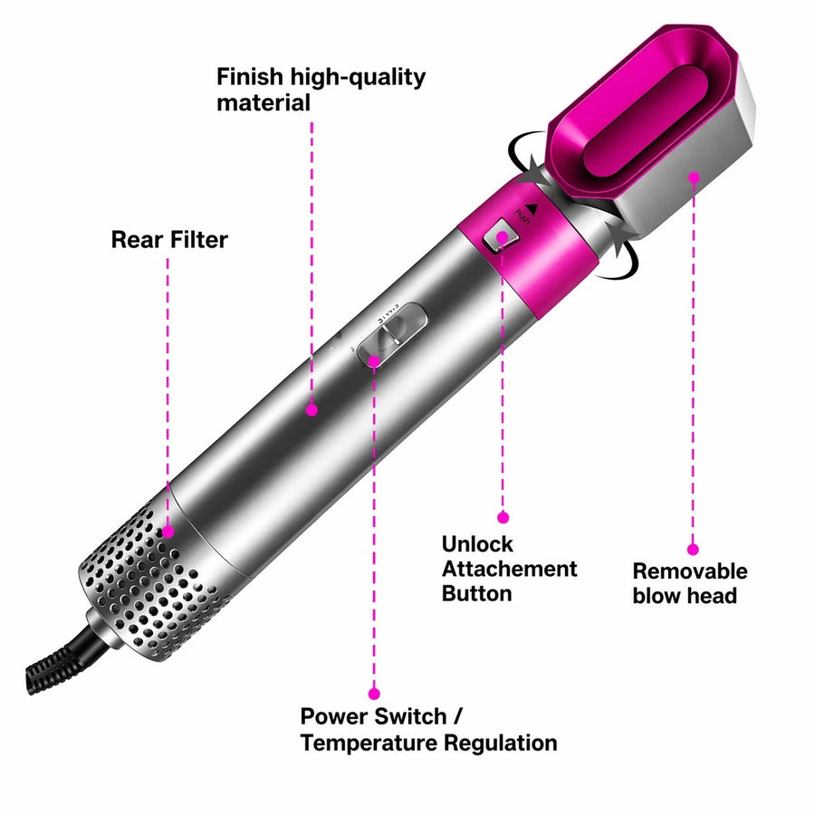 5 in 1 Travel Hair Styler 1000W Hot Air Hair Brush Dryer Curler Straightener Volumizer Multi Styling Tool