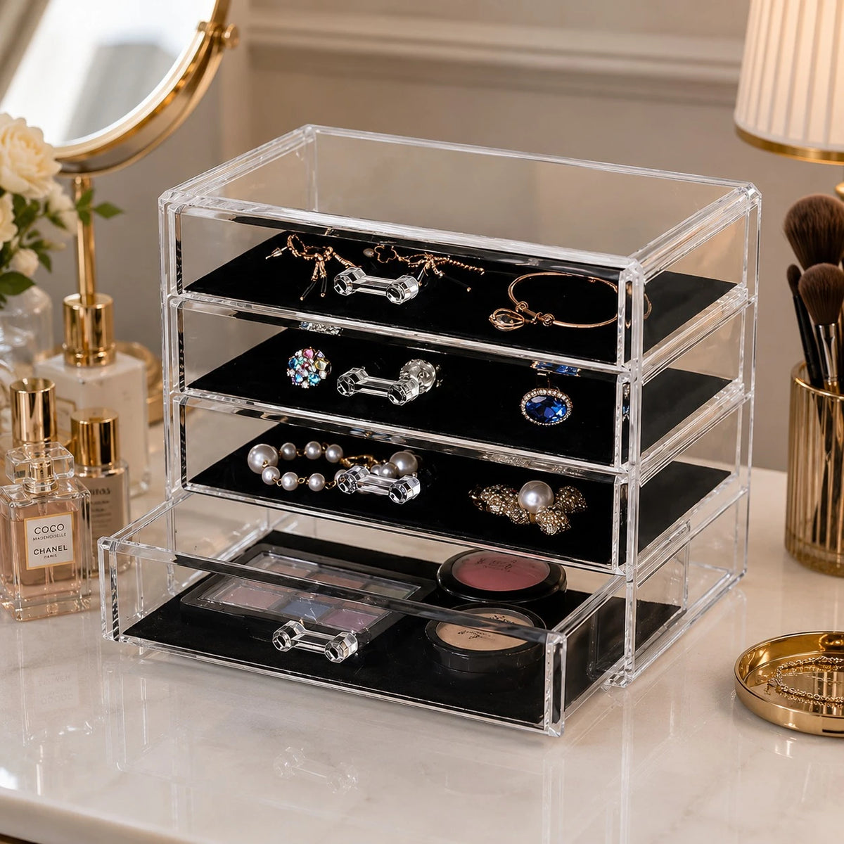 Transparent Acrylic 4 Drawers Jewelry Makeup Organizer Storage Vanity Display Organizer - Image 1