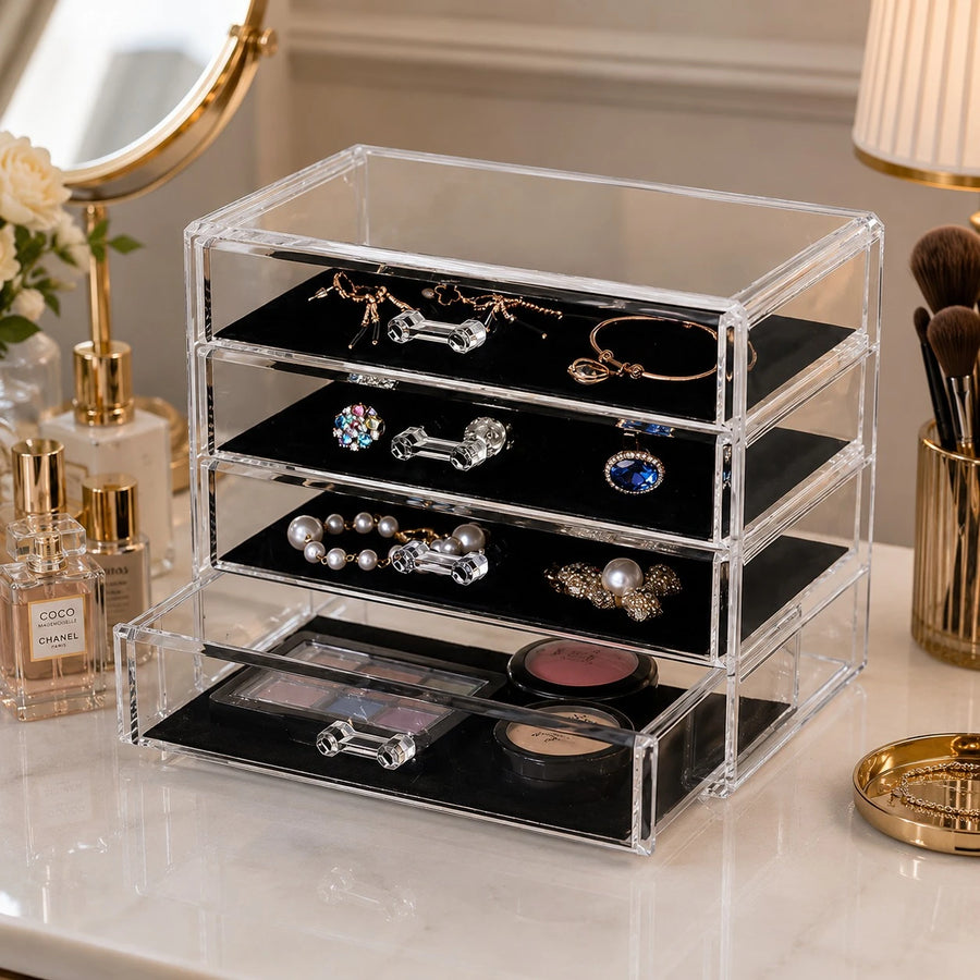 Transparent Acrylic 4 Drawers Jewelry Makeup Organizer Storage Vanity Display Organizer