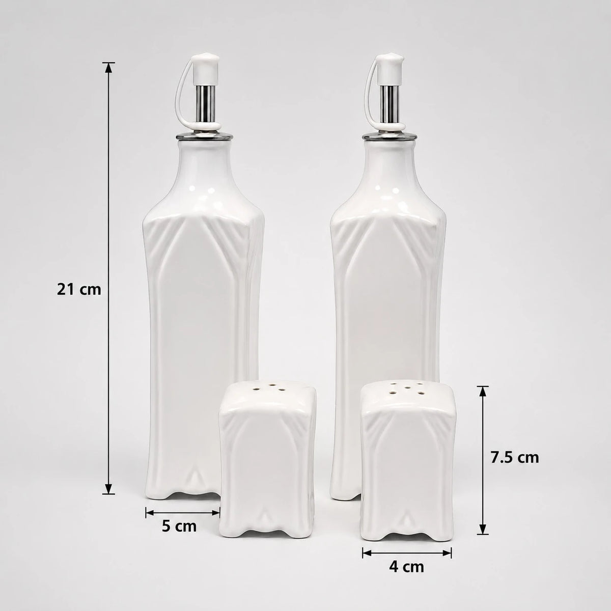 Porcelain Oil Vinegar Salt And Pepper Set Kitchen Condiment Dispenser Bottles With Bamboo Holder