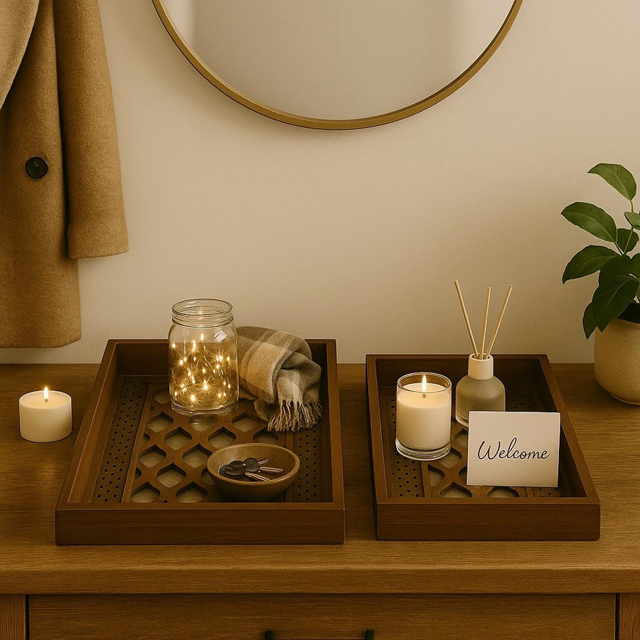 Set of 2 Decorative Wooden Trays