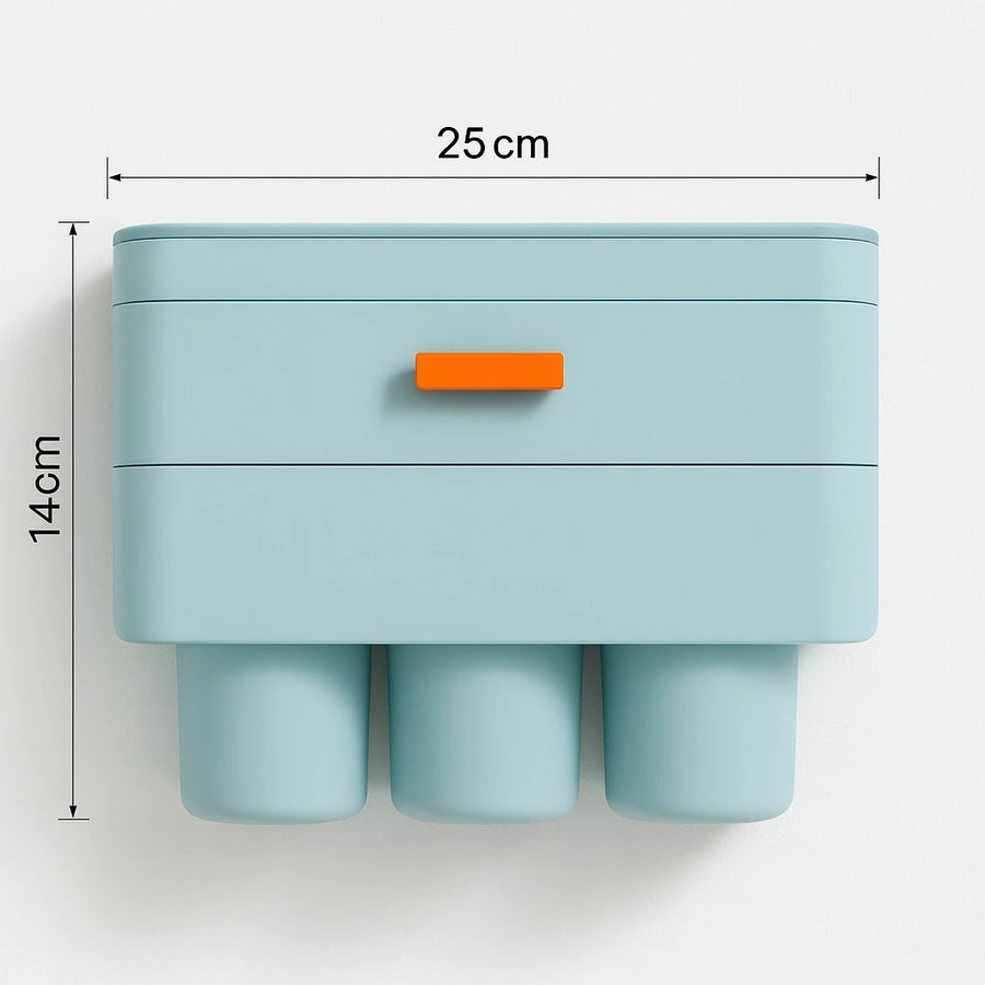 Wall Mounted Bathroom Organizer with Drawer and 3 Removable Cups