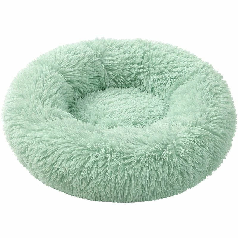 Round Plush Pet Bed Soft Donut Cat & Dog Bed Calming Anti Anxiety Bed, Washable Plush Cushion for Kittens Cats & Small Dogs
