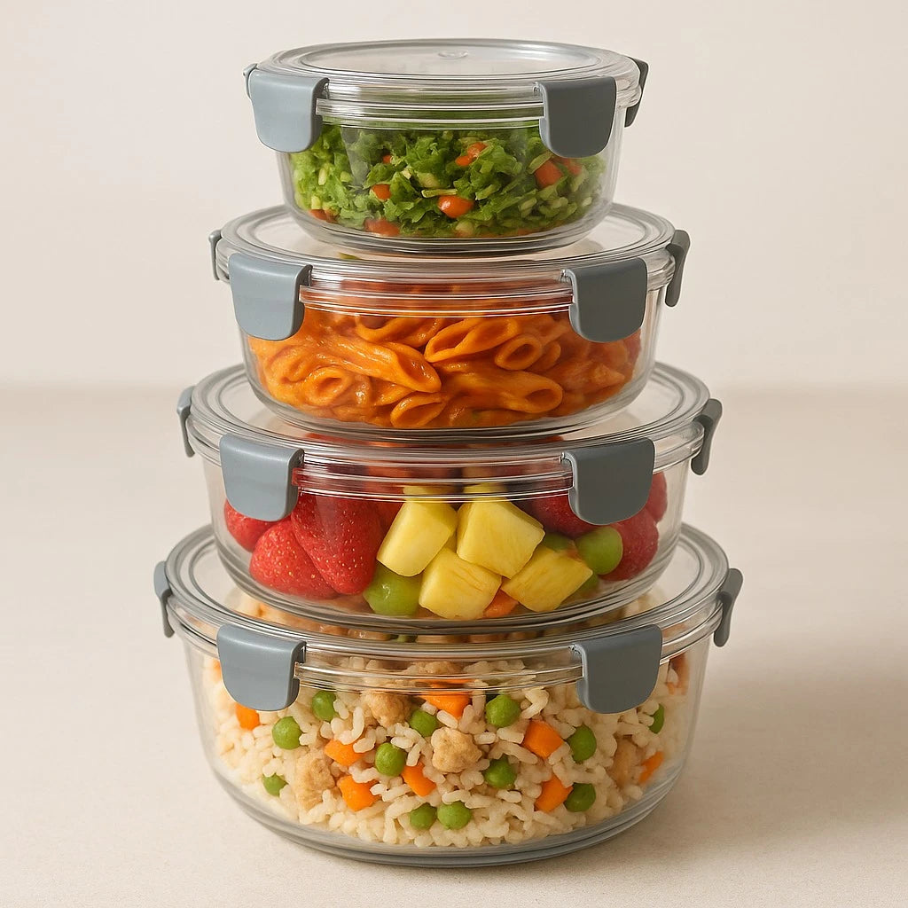 Round Plastic Food Storage Container Set 4 Sizes Airtight Kitchen Pantry Fridge Meal Prep Organizer Containers - Image 2