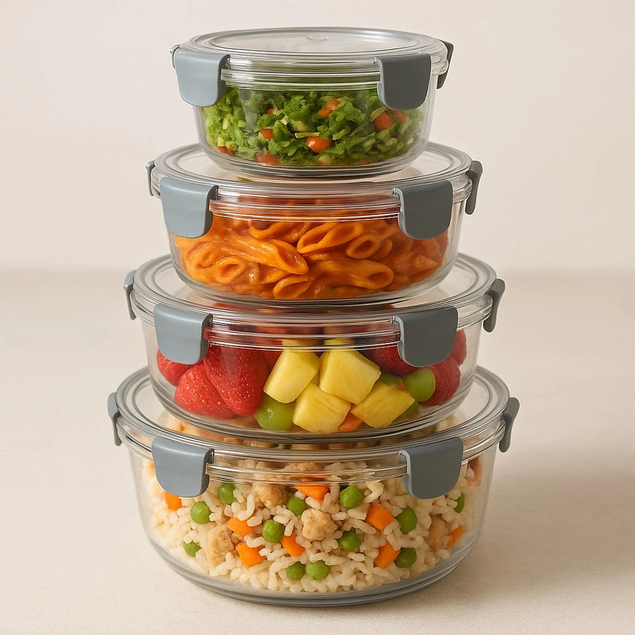 Round Plastic Food Storage Container Set 4 Sizes Airtight Kitchen Pantry Fridge Meal Prep Organizer Containers