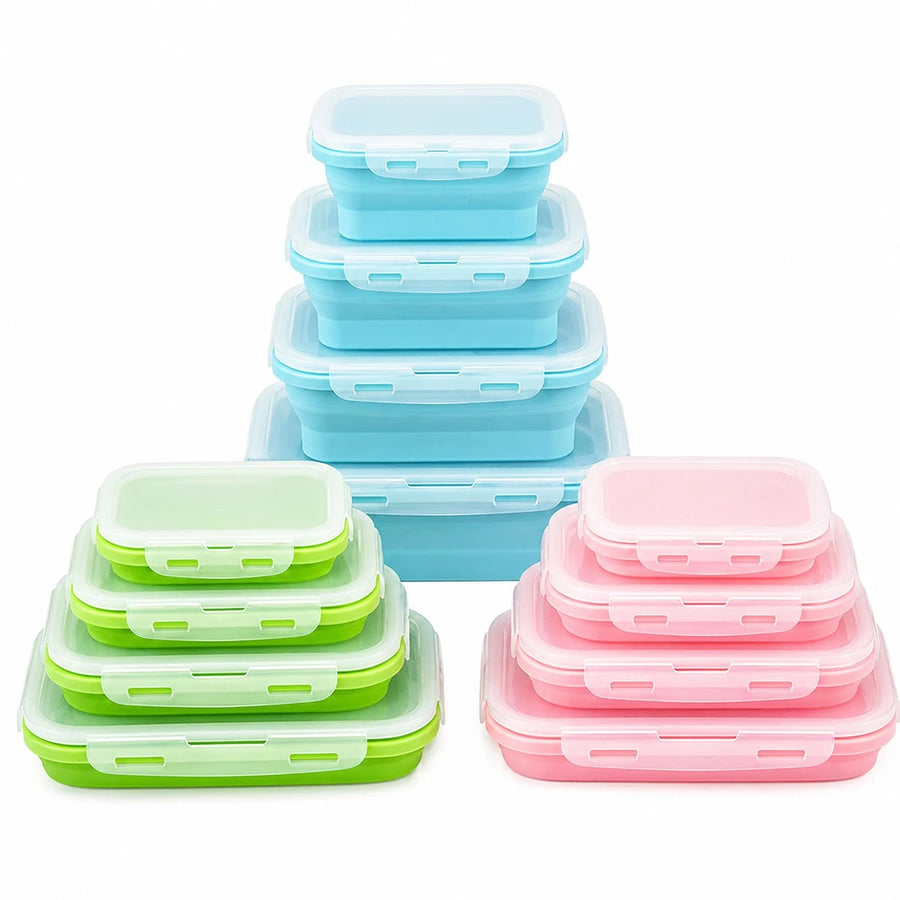 Collapsible Silicone Food Storage Containers Set 4 Pieces BPA Free Microwave Safe Foldable Lunch Boxes