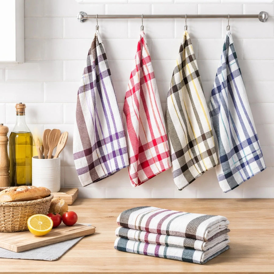 Kitchen Towel Woven Dish Towel Absorbent Striped Checkered Tea Towel 67 x 40 cm