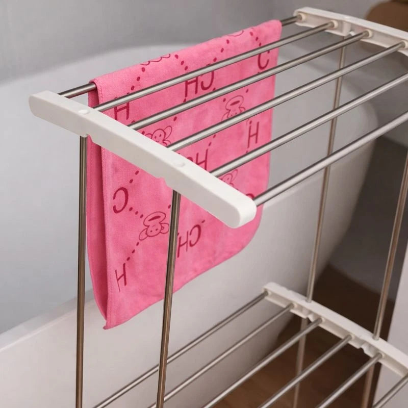 Double Tier Freestanding Bathroom Towel Rack Stand Stainless Steel Floor Towel Holder Space Saving Laundry Drying Rack