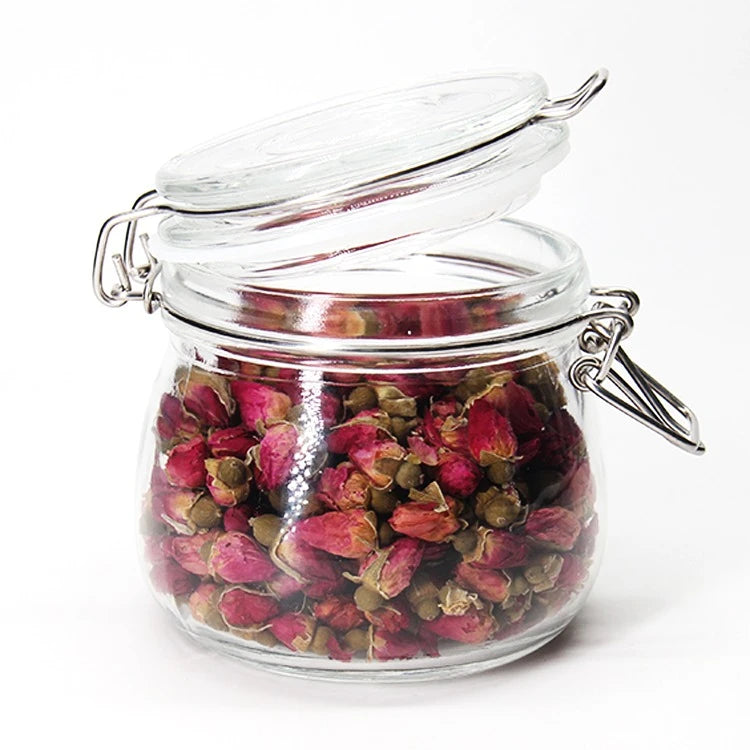 Airtight Glass Storage Jar with Clamp Lid – Spices, Sauce, Purée, Seeds, Nuts Jam & Pickle Container 500g