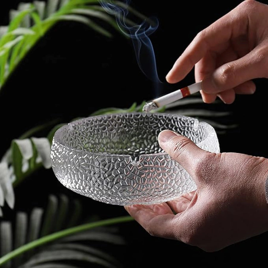 Red Cherry Crystal Glass Ashtray with Elegant Transparent Design for Home Office and Outdoor Use