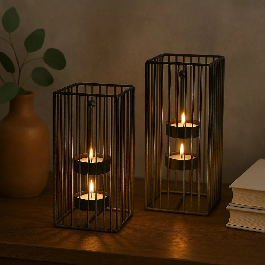 Square Metal Cage Tealight Candle Holders – Set of 2