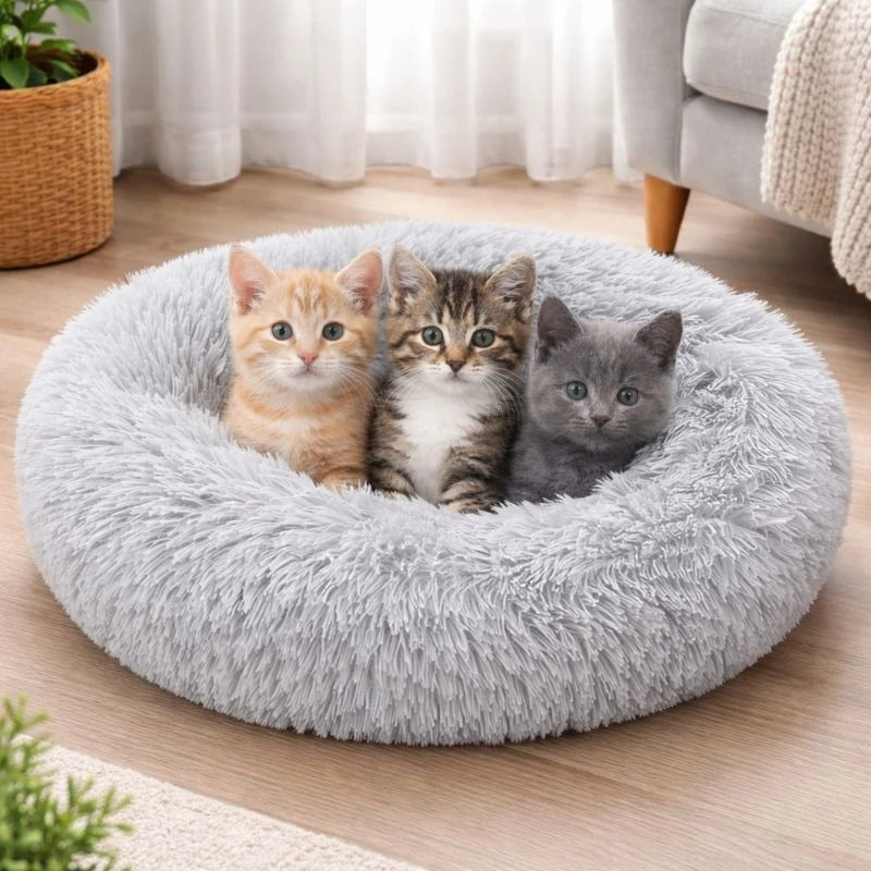 Round Plush Pet Bed Soft Donut Cat & Dog Bed  Calming Anti Anxiety Bed, Washable Plush Cushion for Kittens  Cats & Small Dogs - Image 7
