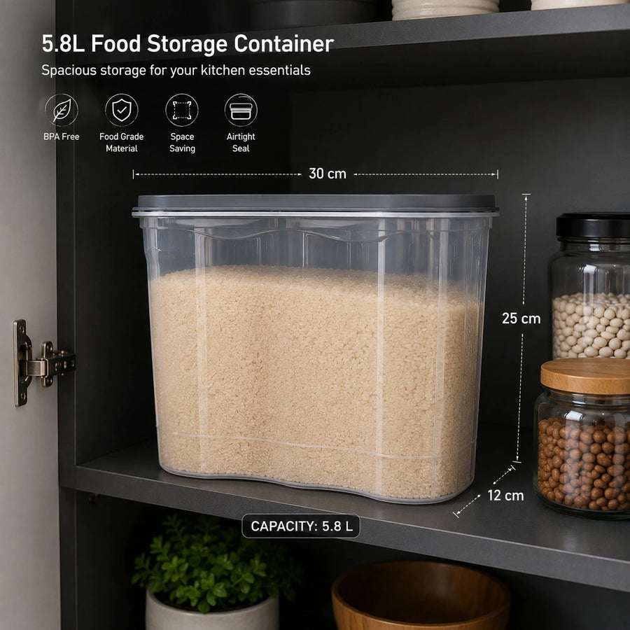 5.8L Airtight Food Storage Container Kitchen Pantry Organizer Plastic Storage Box with Lid for Rice Pasta Flour Cereal