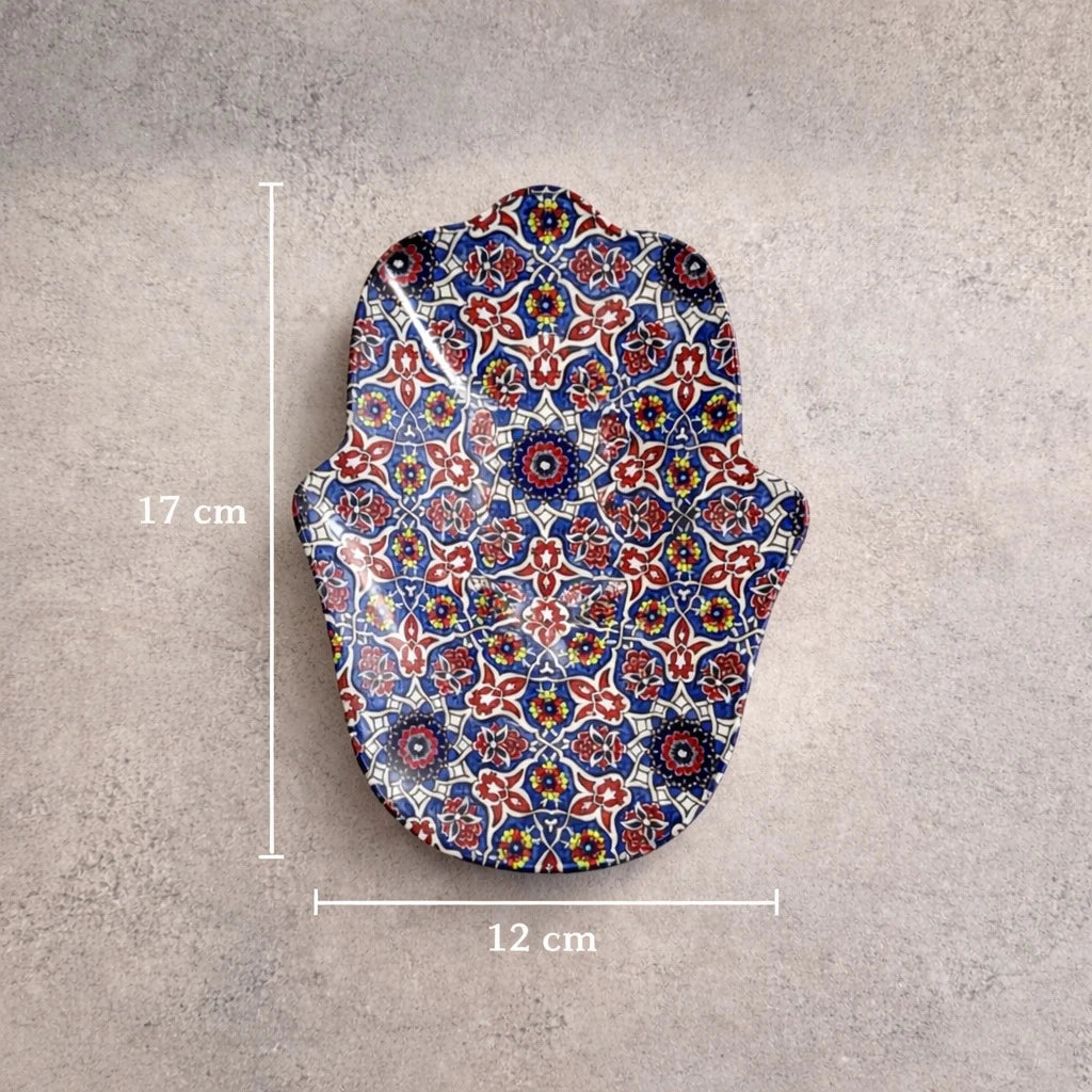 Turkish Serving Plate Metal Hamsa Hand Shape Mandala Ottoman Mosaic Design Dessert Snack Decorative Plate Assorted