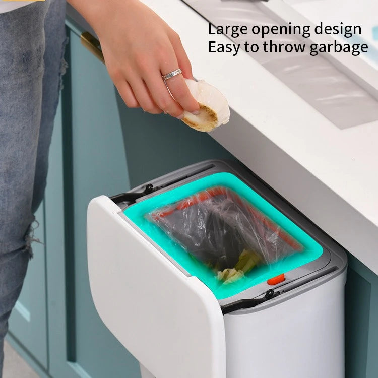 Wall Hanging Kitchen Trash Bin with Lid Cabinet Hanging Garbage Bin Wall Mounted Waste Bin Plastic Trash Can with Adhesive Holder
