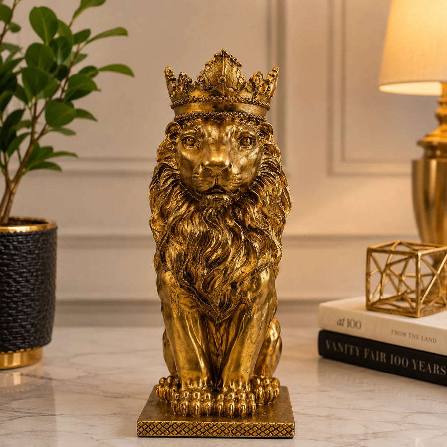Statue Golden Lion Crown Luxury Home Decor Royal Animal Sculpture Modern Tabletop Ornament