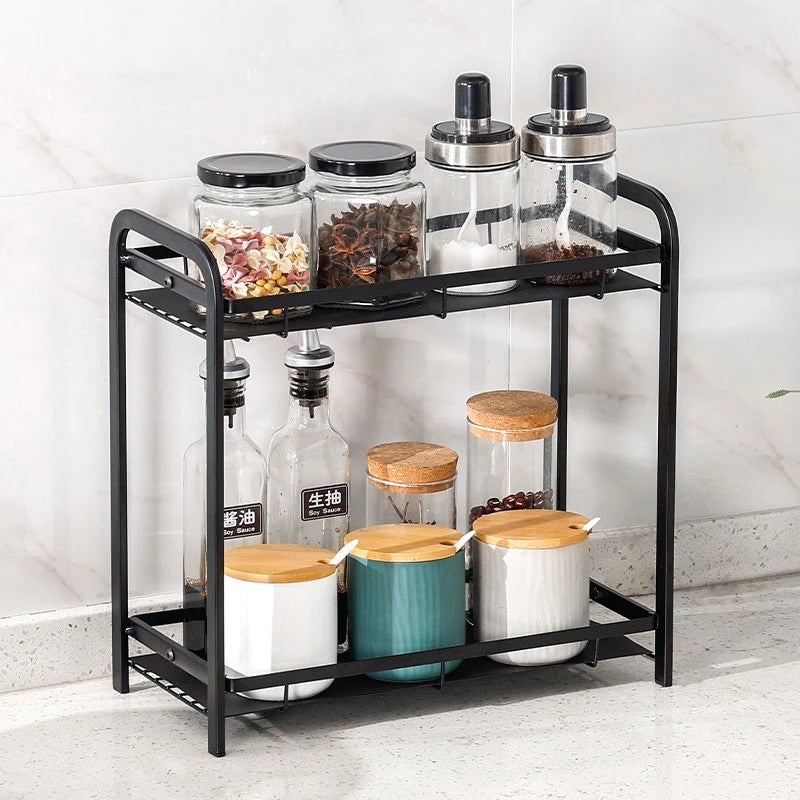 2-Tier Bathroom Countertop Organizer Shelf, Black Metal Vanity Storage Rack for Skincare, Cosmetics & Toiletries