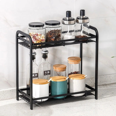 2-Tier Bathroom Countertop Organizer Shelf, Black Metal Vanity Storage Rack for Skincare, Cosmetics & Toiletries