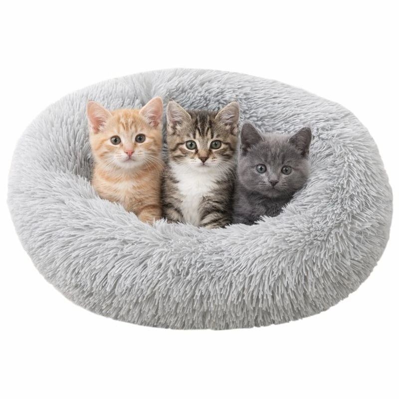 Round Plush Pet Bed Soft Donut Cat & Dog Bed  Calming Anti Anxiety Bed, Washable Plush Cushion for Kittens  Cats & Small Dogs - Image 10
