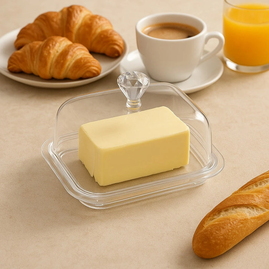Clear Plexi Butter Dish with Faceted Knob