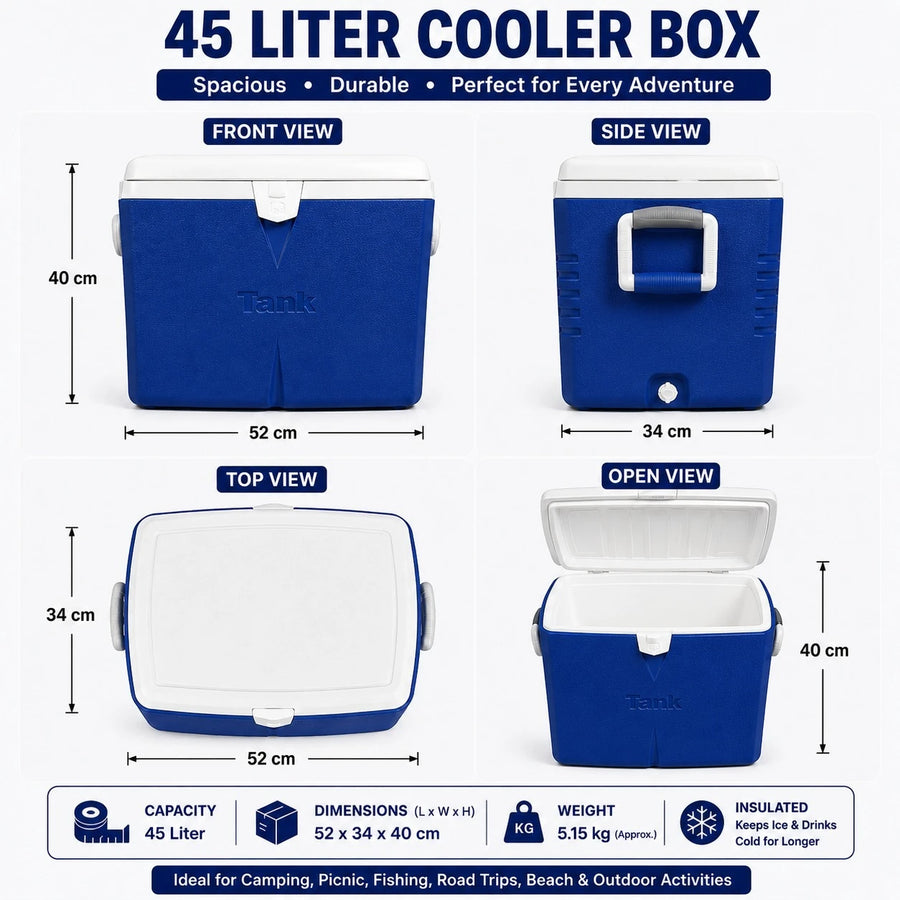 Tank 45 Liter Cooler Box Portable Insulated Ice Chest Camping Picnic Beach Cooler With Drain Plug