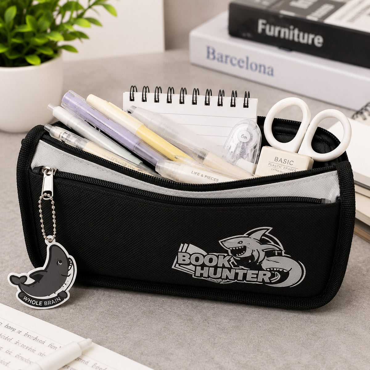 BOOK HUNTER School Pencil Case Large Capacity Double Zipper Stationery Organizer Pouch for Students Pens Pencils Markers & School Supplies