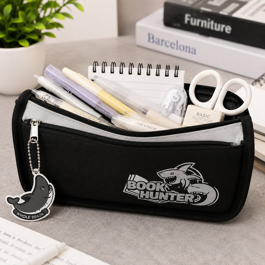 BOOK HUNTER School Pencil Case Large Capacity Double Zipper Stationery Organizer Pouch for Students Pens Pencils Markers & School Supplies