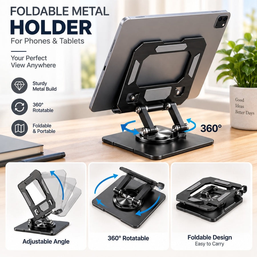 Foldable 360° Rotating Metal Phone & Tablet Stand