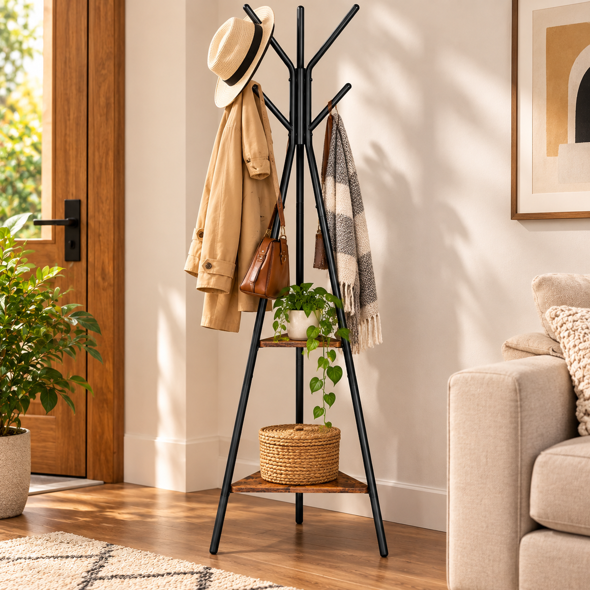 Coat Rack with Storage Shelves