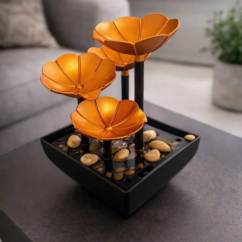 Indoor Tabletop Water Fountain Lotus Zen Decorative Waterfall Feng Shui Home Office Desk Relaxation Decor