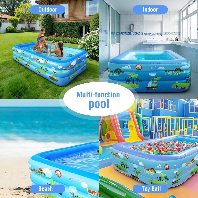 Inflatable Rectangular Swimming Pool Kids Garden Pool Family Outdoor Water Play Pool 130x85 cm