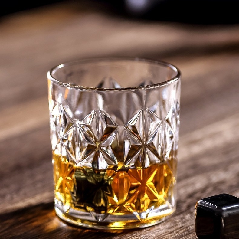 Diamond Cut Textured Drinking Glass Cups Set of 6